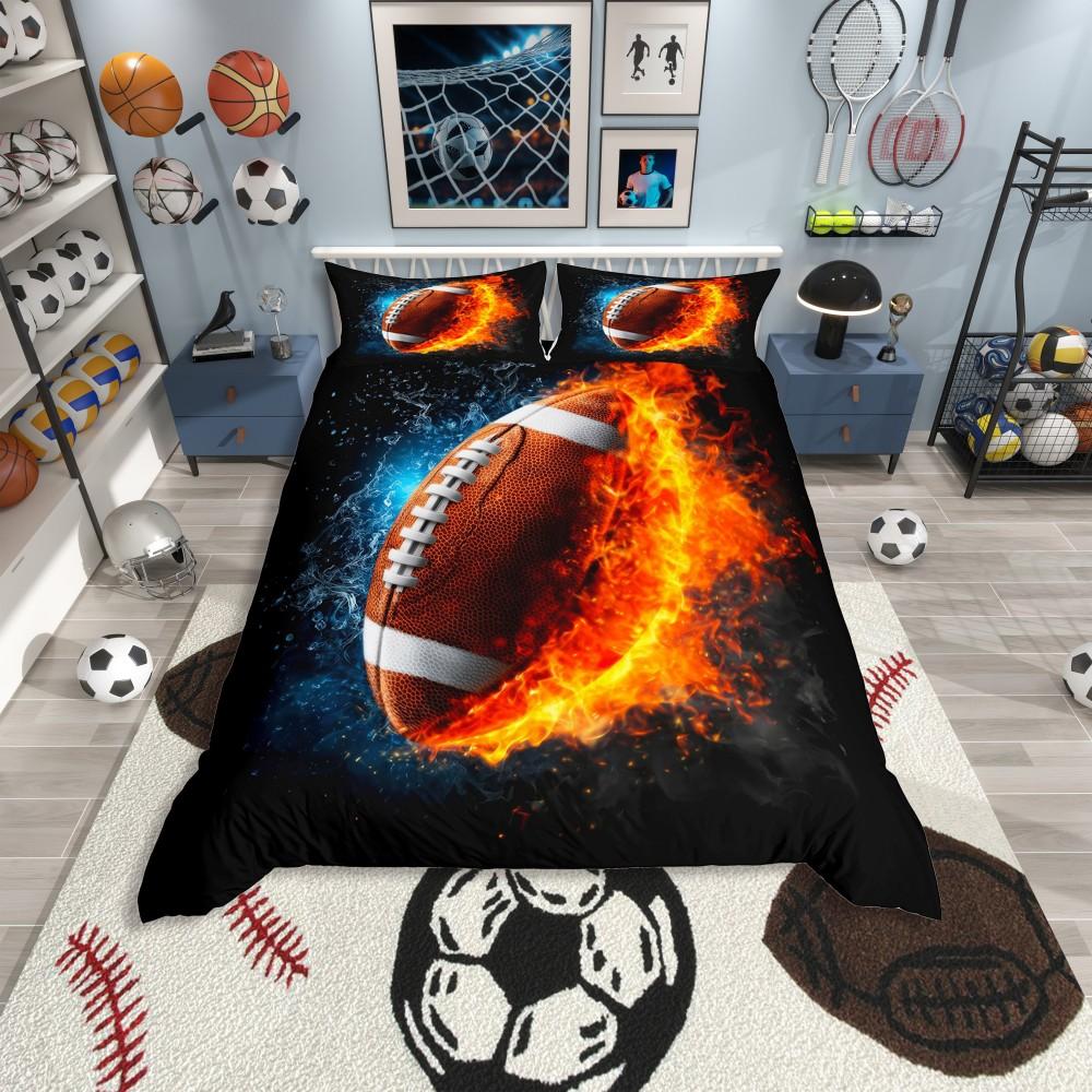Homewish Boys Basketball Lover Duvet Cover Set,Modern Sport Player Bedding Set,Modern Ball Game Reversible Bed Set