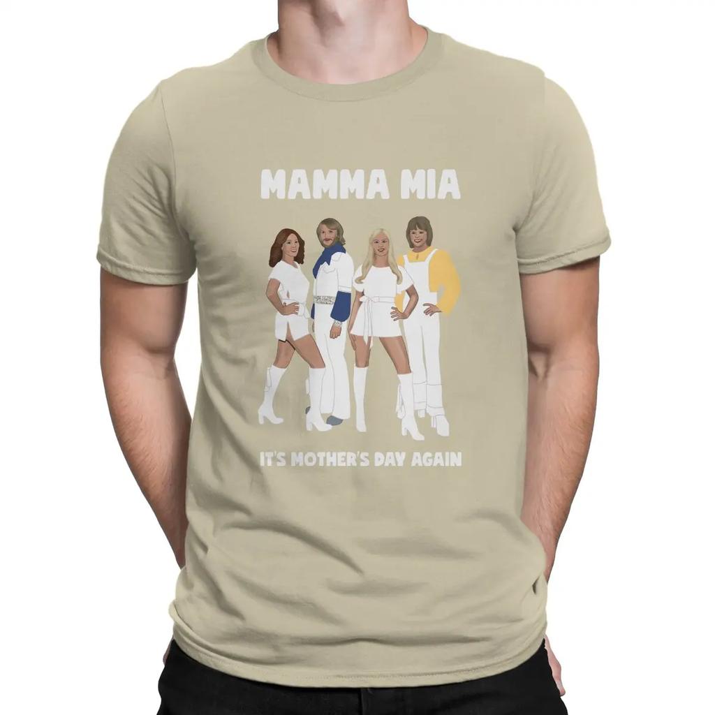 Fashion Mamma Mia Music T-Shirts for Men Round Neck 100% Cotton T Shirt A-ABBA Band Short Sleeve Tee Shirt Birthday Present