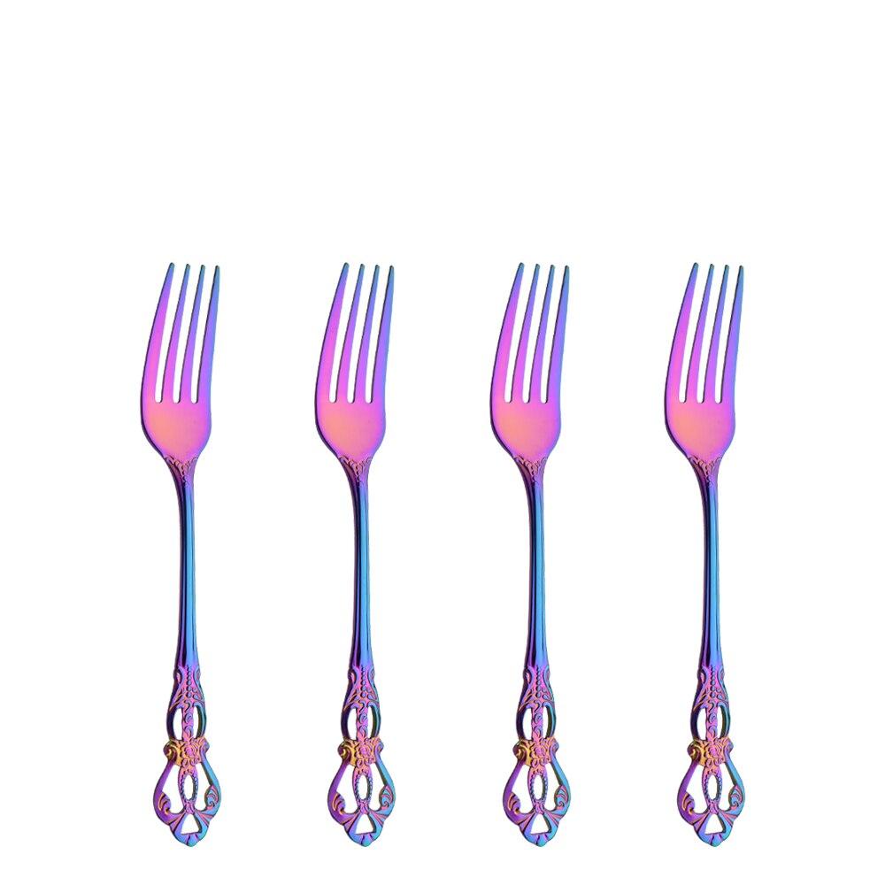 4Pcs Dinnerware Mini Colorful Vintage Coffee Spoon Flatware Royal Style Silverware Tea Fork Carved Ice Cream Gold Tableware Set