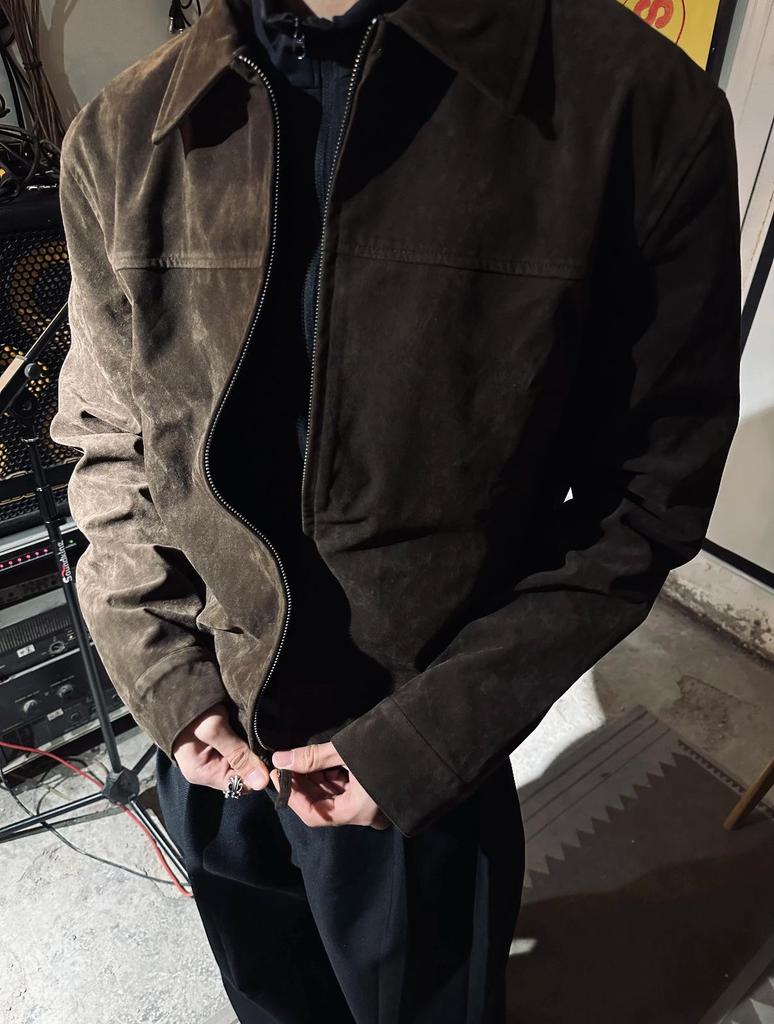 Unisex retro kávová semišová klopová bunda s pocitem jelení kůže - Regular Fit pro podzim/zimu