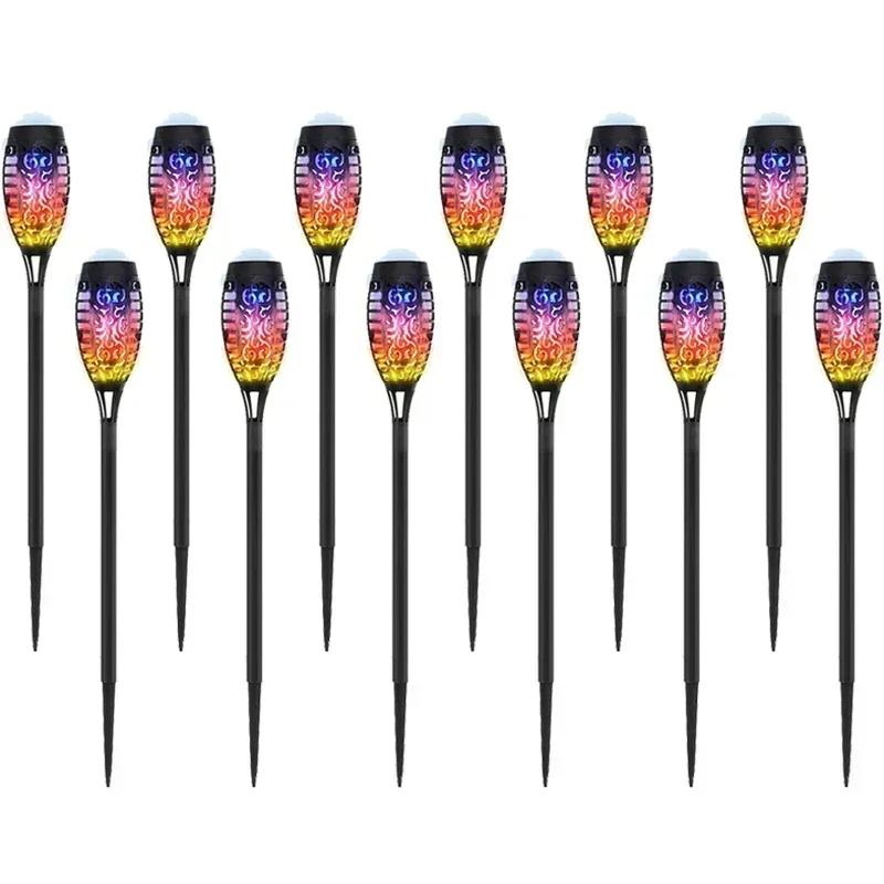 1/2/4/6/8/10/12Pcs Solar Flame Torch Light Flickering Light Waterproof Garden Decoration Outdoor Lawn Path Yard Patio Floor Lamp