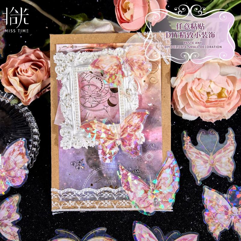 1pack/20pcs Vintage Ice Crystal Butterfly Sticker Pack for Hand account and Scrapbook Decoration