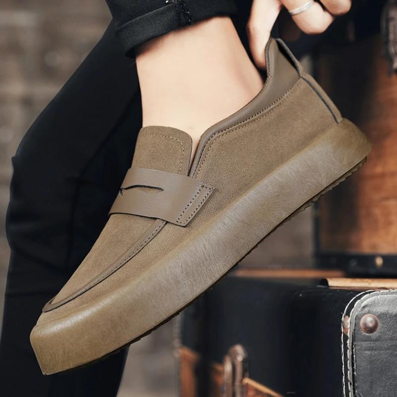 Mode Slipper Herrenschuhe Leder Laufschuhe Business Rutschfest Weiche Sohle Arbeitsslipper Runde Flache Sohle Schuhe Outdoor Sneaker