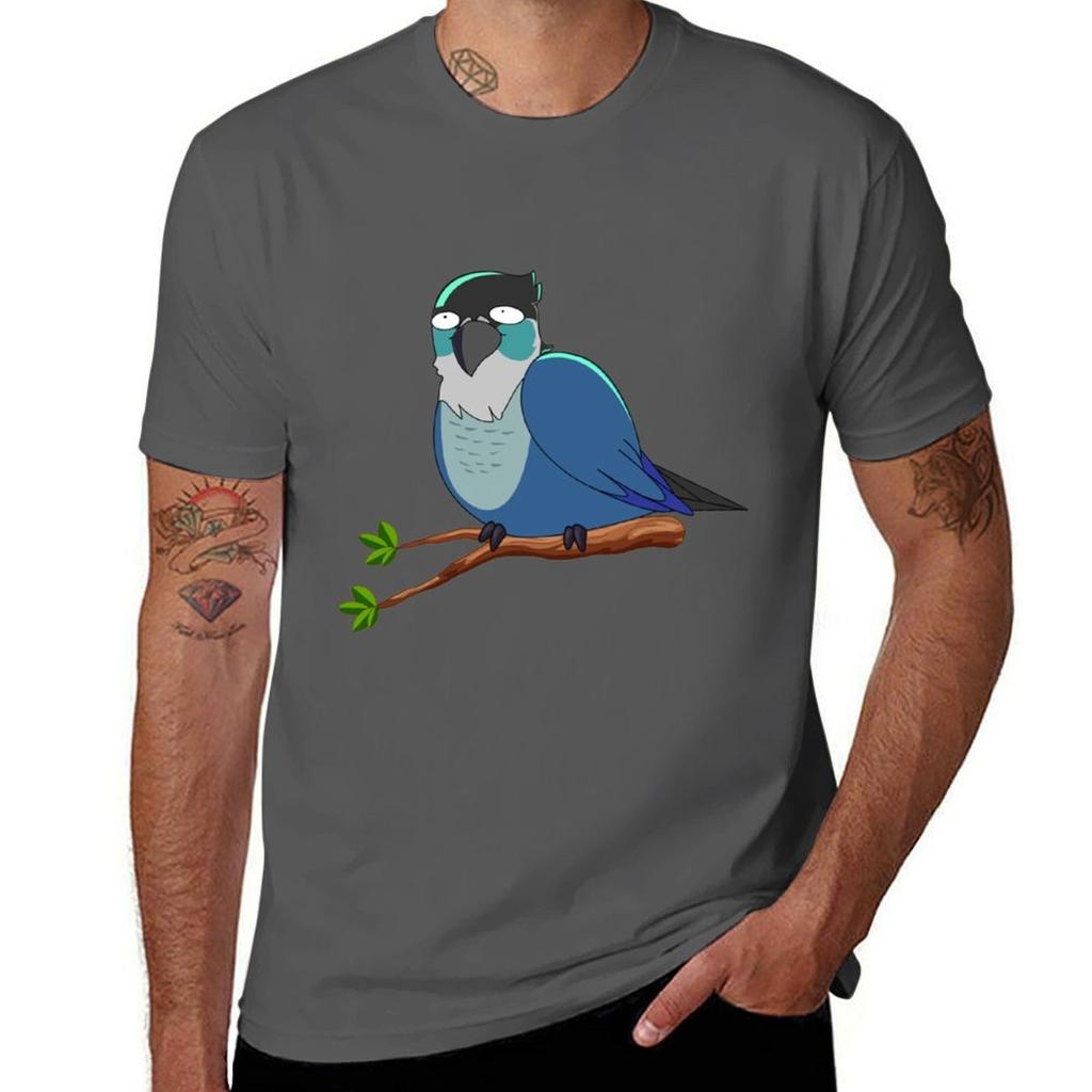 Jaiden animations cute funny eyes bird on a leaf parrot watching you funny TShirt Basic Plain Tee for Spring and Summer