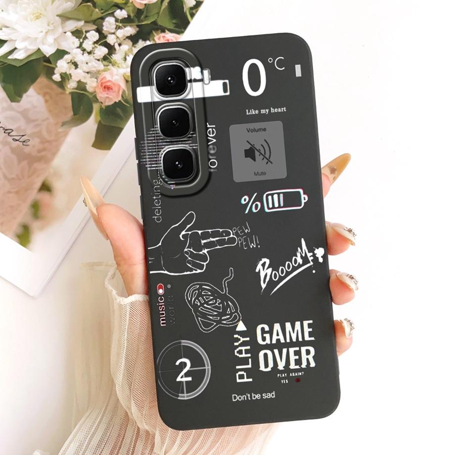 Phone Case For Infinix Hot 60 Pro 60i Black Cat Cartoon Dragon Animals Pattern Bumper For Hot 60 Pro+ Soft Liquid Silicone Cover