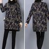 Herbst Winter Rollkragen Vintage Gedruckt Dickes T-shirt frauen Kleidung Mode Langarm Lose Midi Tops Pullover Weibliche