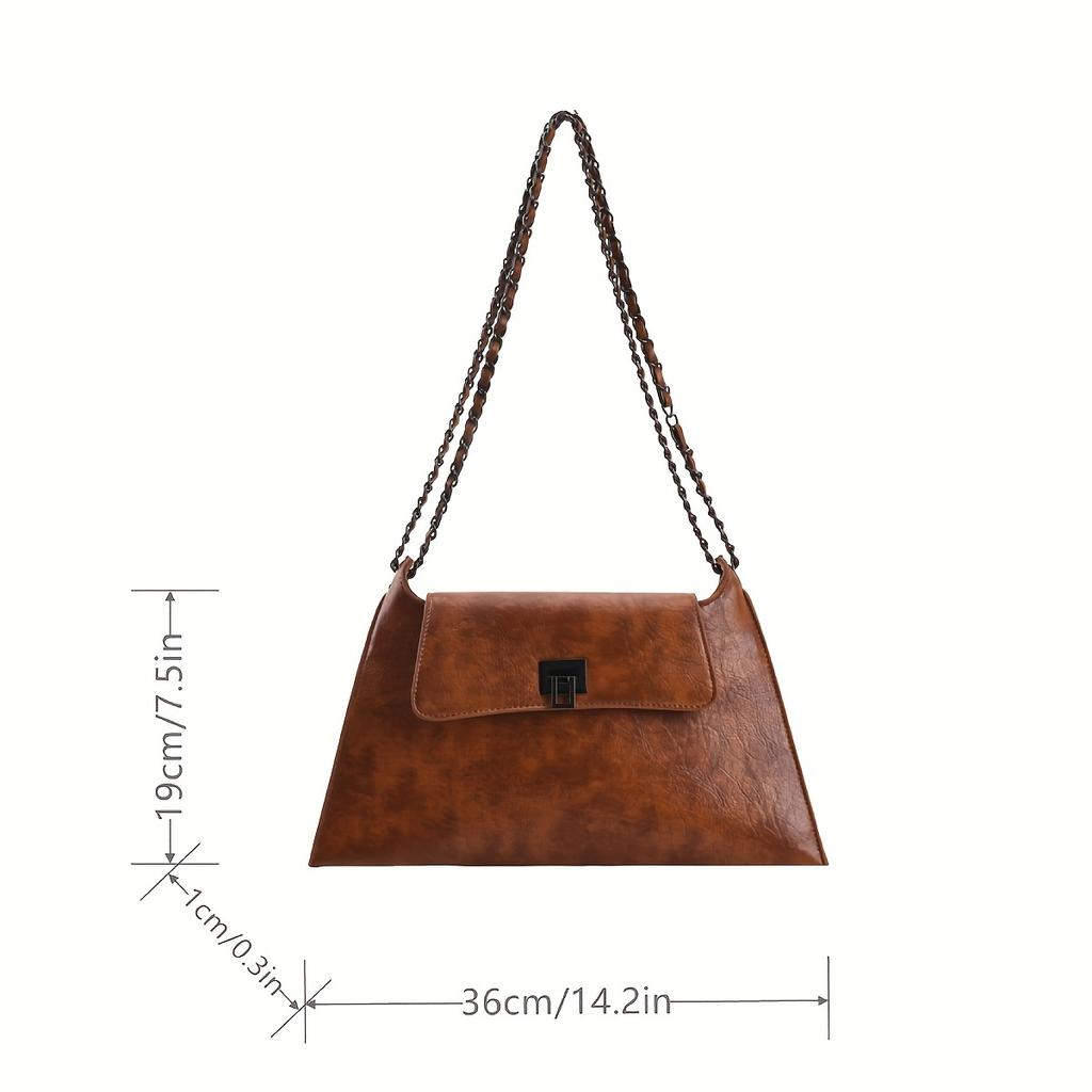 Vintage Metal Chain Underarm Bag, PU Leather Textured Bag Purse, Fashion Versatile Baguette Bag