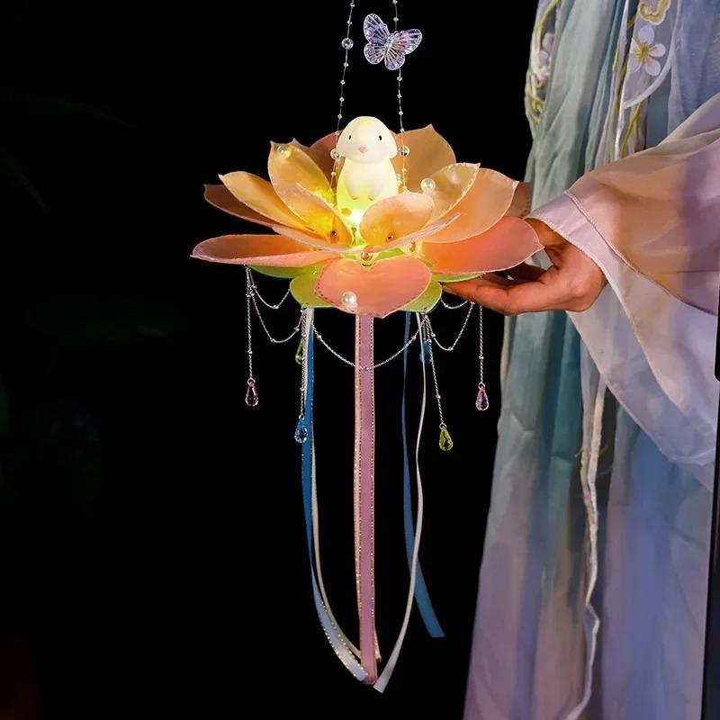 

Mid-Autumn Festival Jade Rabbit Lotus Lantern Children s Handmade Diy Material Luminous Ancient Lotus Lantern Stage Performance рожевий