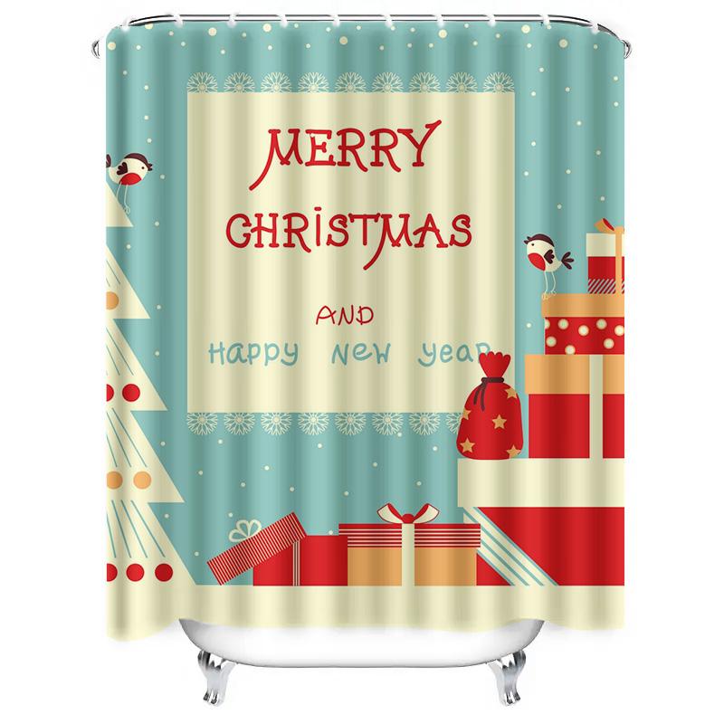 TU Christmas Shower Curtain Set Waterproof Festive Holiday Decor Merry Xmas Bathroom Fabric Backdrop Farmhouse Style