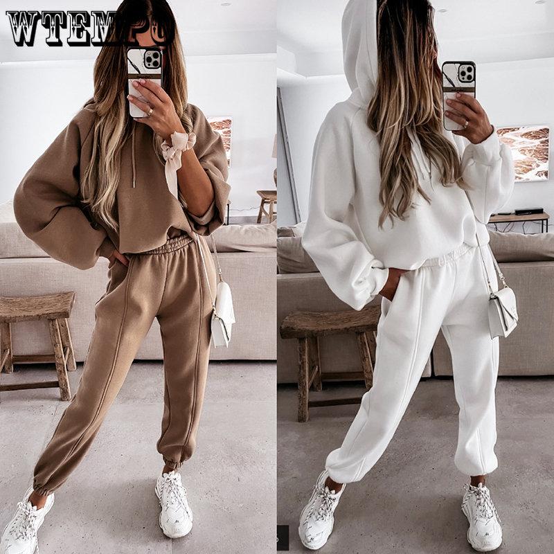 Trainingsanzüge Damen Fleece Hoodies Zweiteiliges Set Frühling Herbst Sweatshirts Hosen Sets Weibliche Winter Casual Sportanzüge