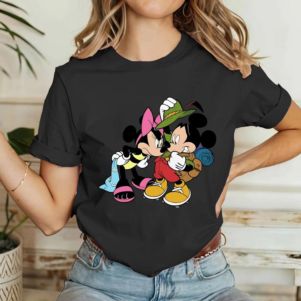 Trendy Casual Mickey Minnie Print Cute Shortsleeved Tshirt Casual Fashion Elegant Top Family Party Camping