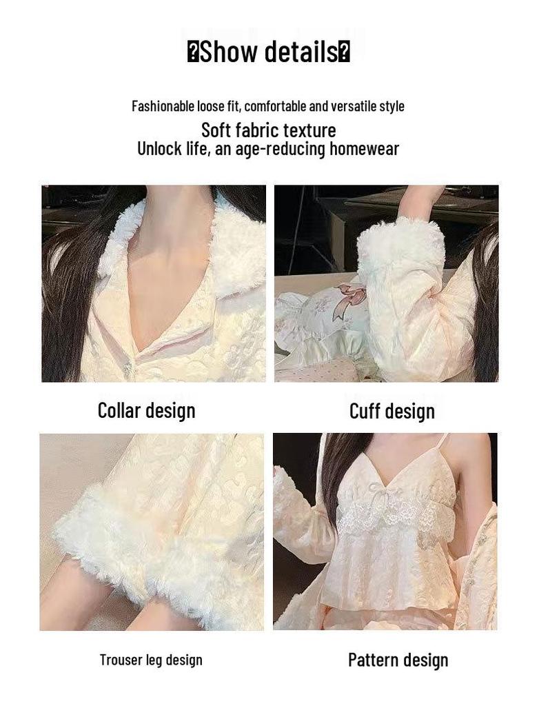 Women's Leopard Print Long Sleeve Pajama Set - Warm & Luxurious for Autumn and Winter