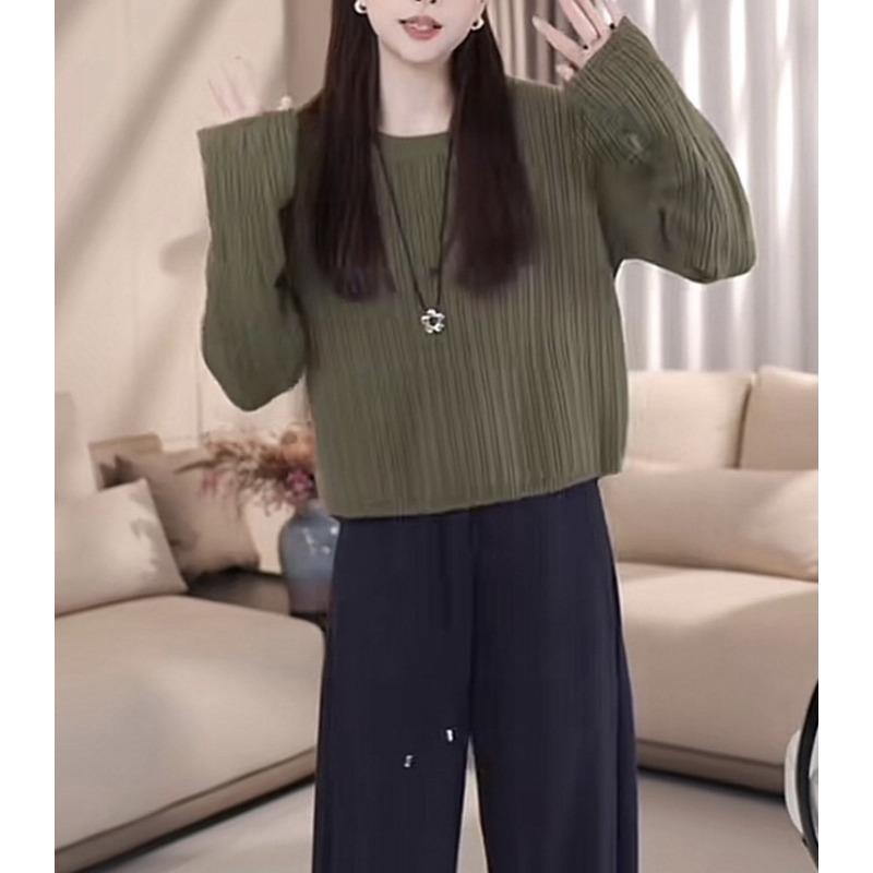 

Autumn and winter new design sense rear split fork knitted sweater women s fashion versatile round neck pullover sweater зелёный