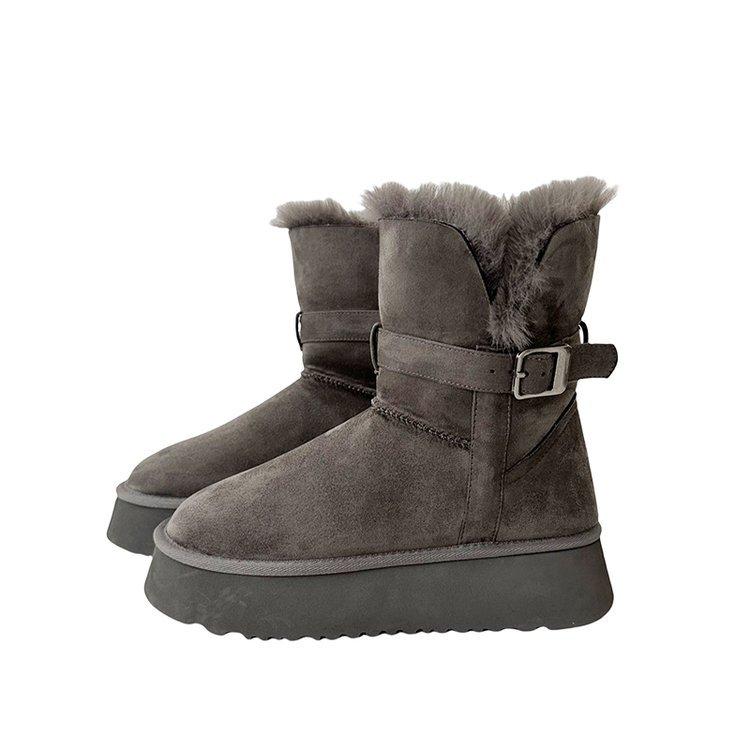

Soft leather version~ grey snow boots women s 2025 winter new thick-soled heightening piled thickened long-tube snow cotton shoes 40