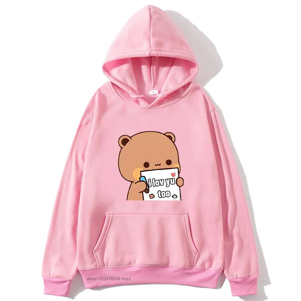 BuBu Panda’s Love Message To DuDu Bear Hoodie Kawaii Cartoon Graphic Sweatshirt Couple Clothes Men Women's Pullover