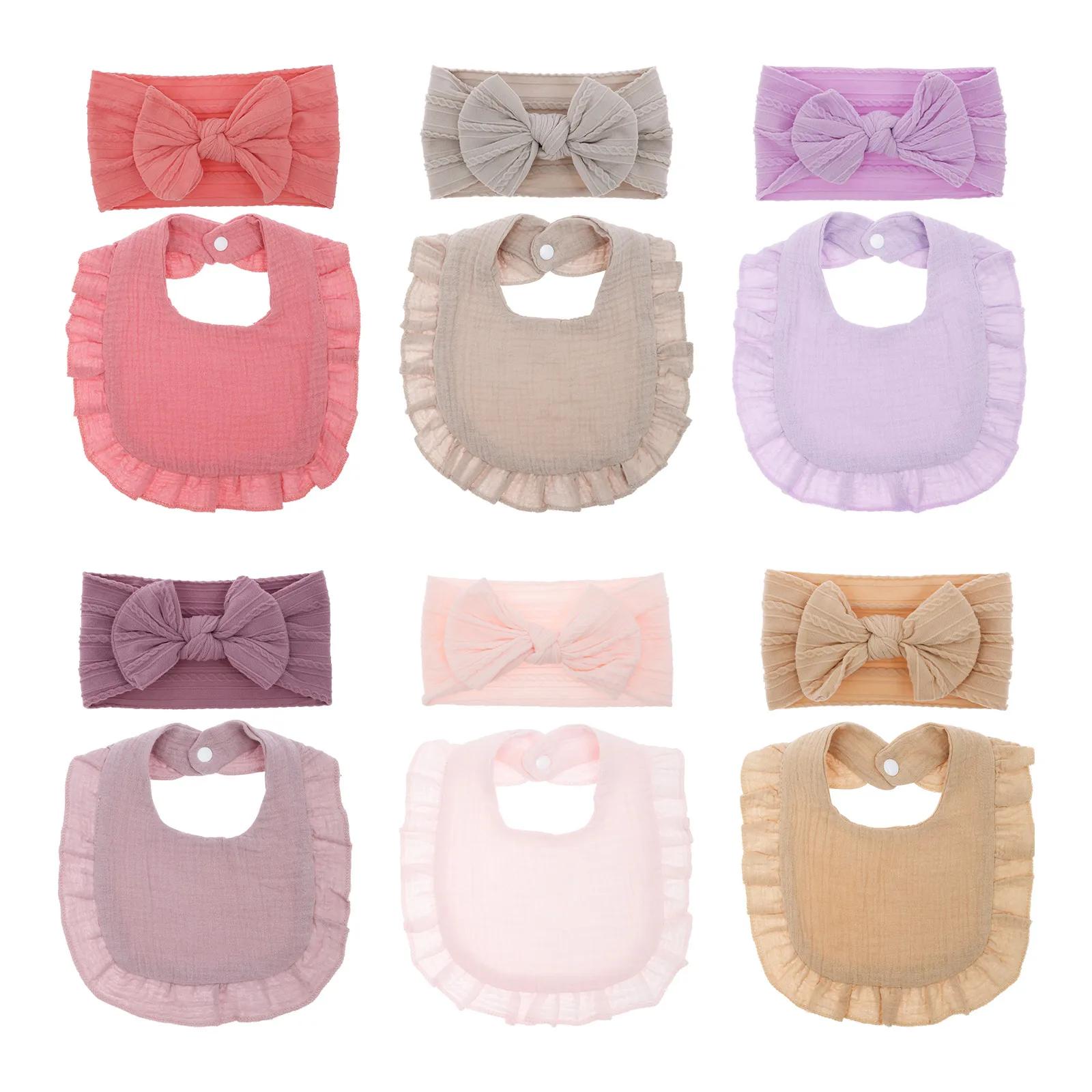 

6 Pcs Practical Baby Drool Bib Soft and Absorbent Drooling Bib with 6 Bow Hairband for Children Toddler Infant Girl and Boy