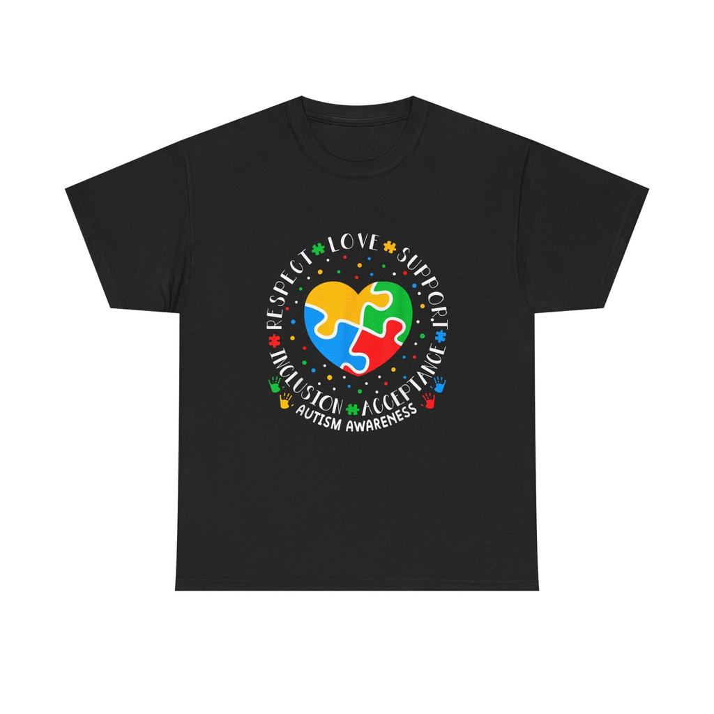 Autism Awareness Puzzle Heart T-Shirt - Respect Love Support Tee Shirt