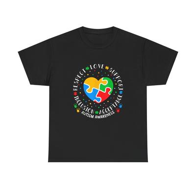 Autism Awareness Puzzle Heart T-Shirt - Respect Love Support Tee Shirt