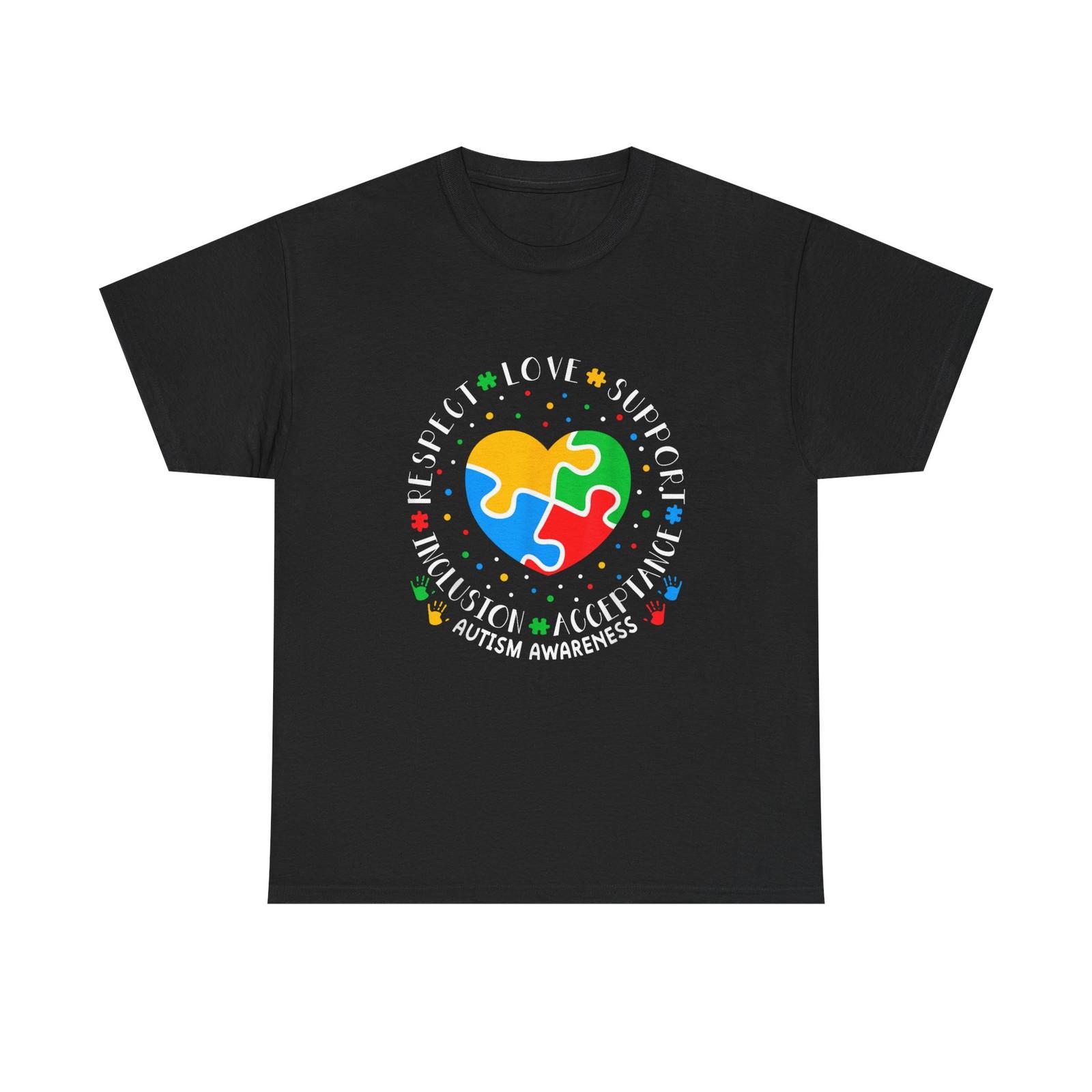 Autism Awareness Puzzle Heart T-Shirt - Respect Love Support Tee Shirt L
