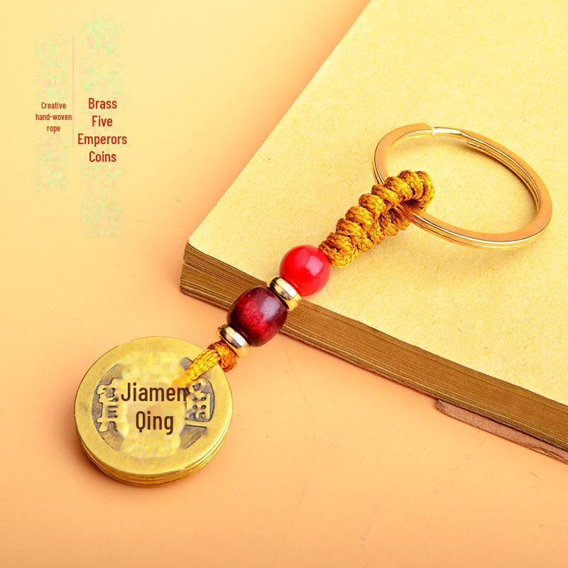

Брелок для денег Five Emperors из латуни с подвеской из желтой и красной веревки