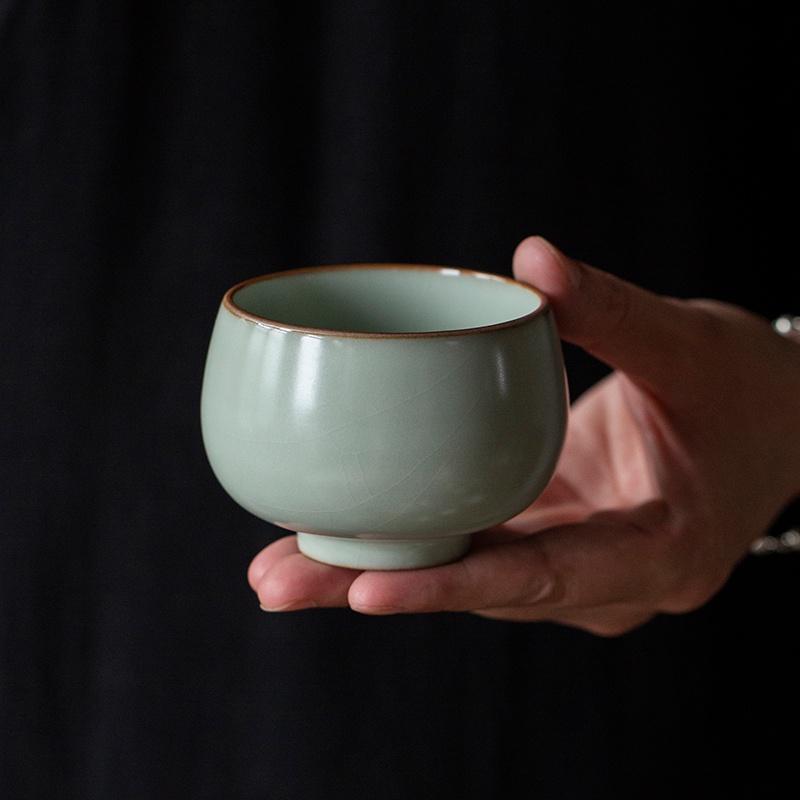 140ml Tianqing Ceramic Tea Cup Vintage Handmade Ru Porcelain Crackle Master Cup