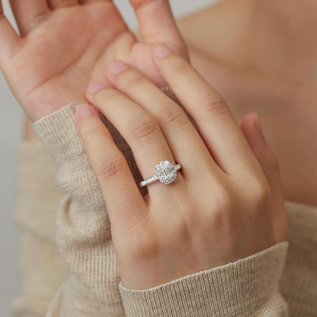 FANCIME Diamond Ring Main Stone Size Sterling Silver Lab Diamond and Emerald Perfect for and Gift Wrapping Women's "One Promise" 0.5ct (0.65ct) - 9,