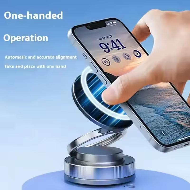 Metal Vacuum Magnetic Car Phone Holder Foldable Design 360° Adjustable Vacuum Mount for Car/Desk/Bathroom/Universal Use