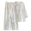 Damen Pyjama-Set aus reiner Baumwolle - Süßer chinesischer Stil, Langarm & Hose, mit Seitentaschen, Lockerer Schnitt für Frühling, Sommer und Herbst.