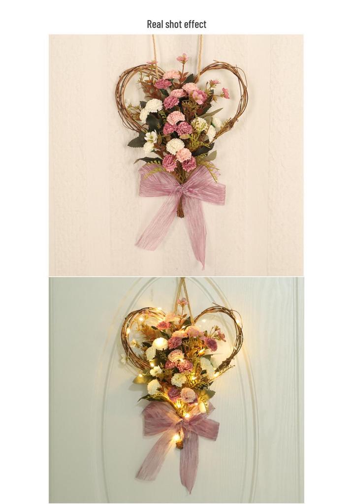 Heart-Shaped Ribbon Wreath with Artificial Carnations for Mother's Day Wall Decor