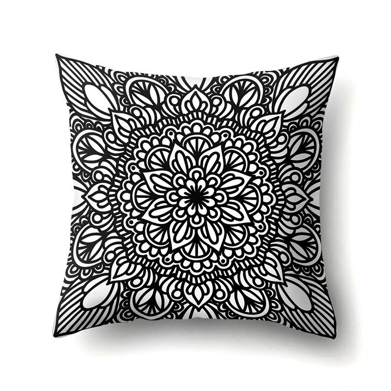 Polyester Pillowcase Black and White Printed Pillowcase Waist Cushion Cover Geometric Cushion Head Cushion Cover