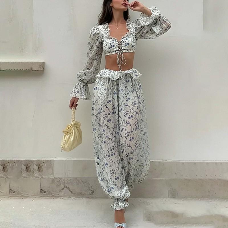 Women s Fashionable Long-sleeved Waist Casual Simple Trousers Two-piece Set XL