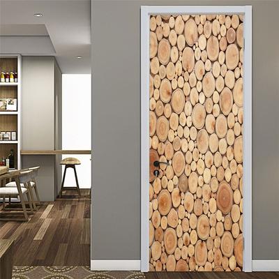 Woodn Splicing Door Sticker Wood Creative Retro Self-adhesive 3D DIY Wallpaper Murals Pegatina Para Puerta Room Decoration Porte