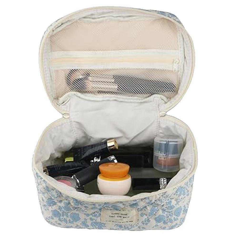 Chic Quilted Floral Cosmetic Bag - Large Capacity, Portable, Hand-Held