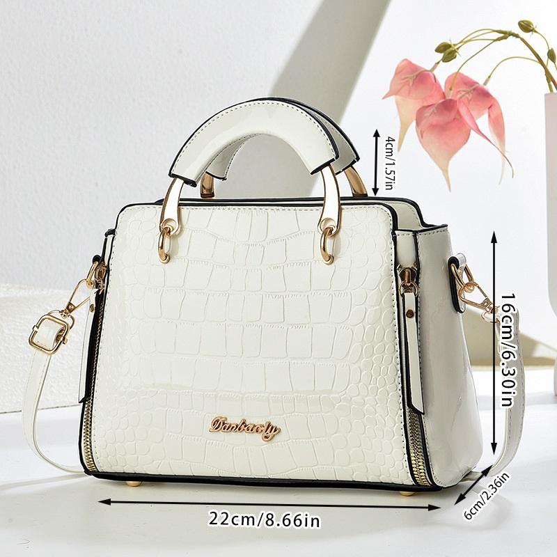 New Stylish Croc Texture Small Square Ladies Bag, Versatile Hand Held Multiway Shoulder Crossbody Bag For Daily Outfits