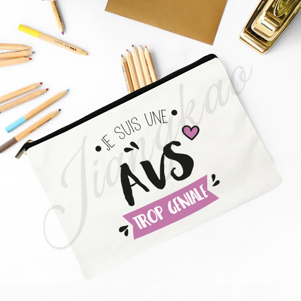 French Print Makeup Bag Women Travel Cosmetic Bag School Pencil Bags Teacher's Day Graduate Gift for Atsem Maitresse Maitre Avs