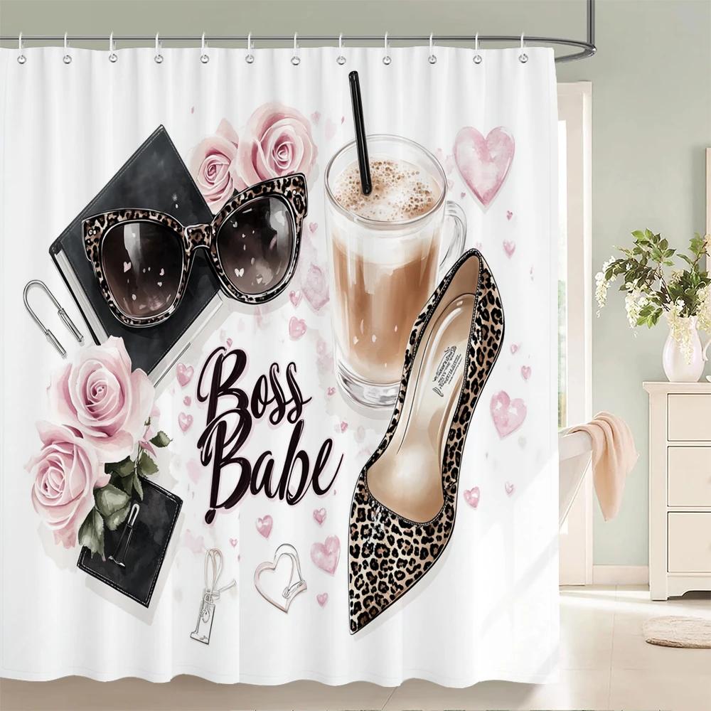 Modern and Fashionable Perfume and Flower Style Shower Curtain Bathroom Bath Curtain Home Decoration Curtain With Hooks