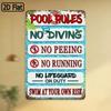 Funny Pool Rules Metal Sign Tropical Leaf Design 8x12 Inch Wall Decor Pre Drilled Holes