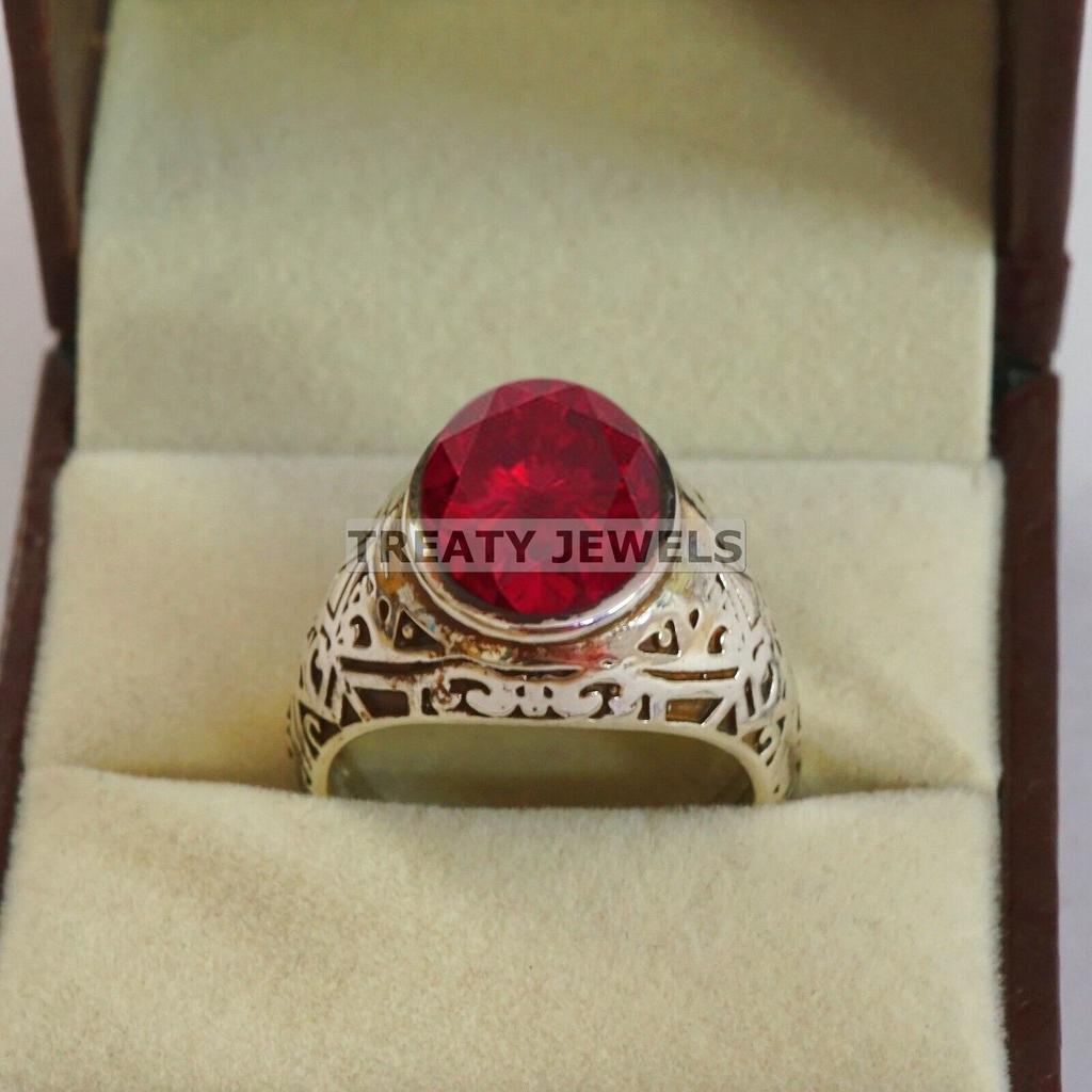 Ruby Oval Cut Gemstone With 925 Sterling Silver Ring For Men's #B515 JL375684085934