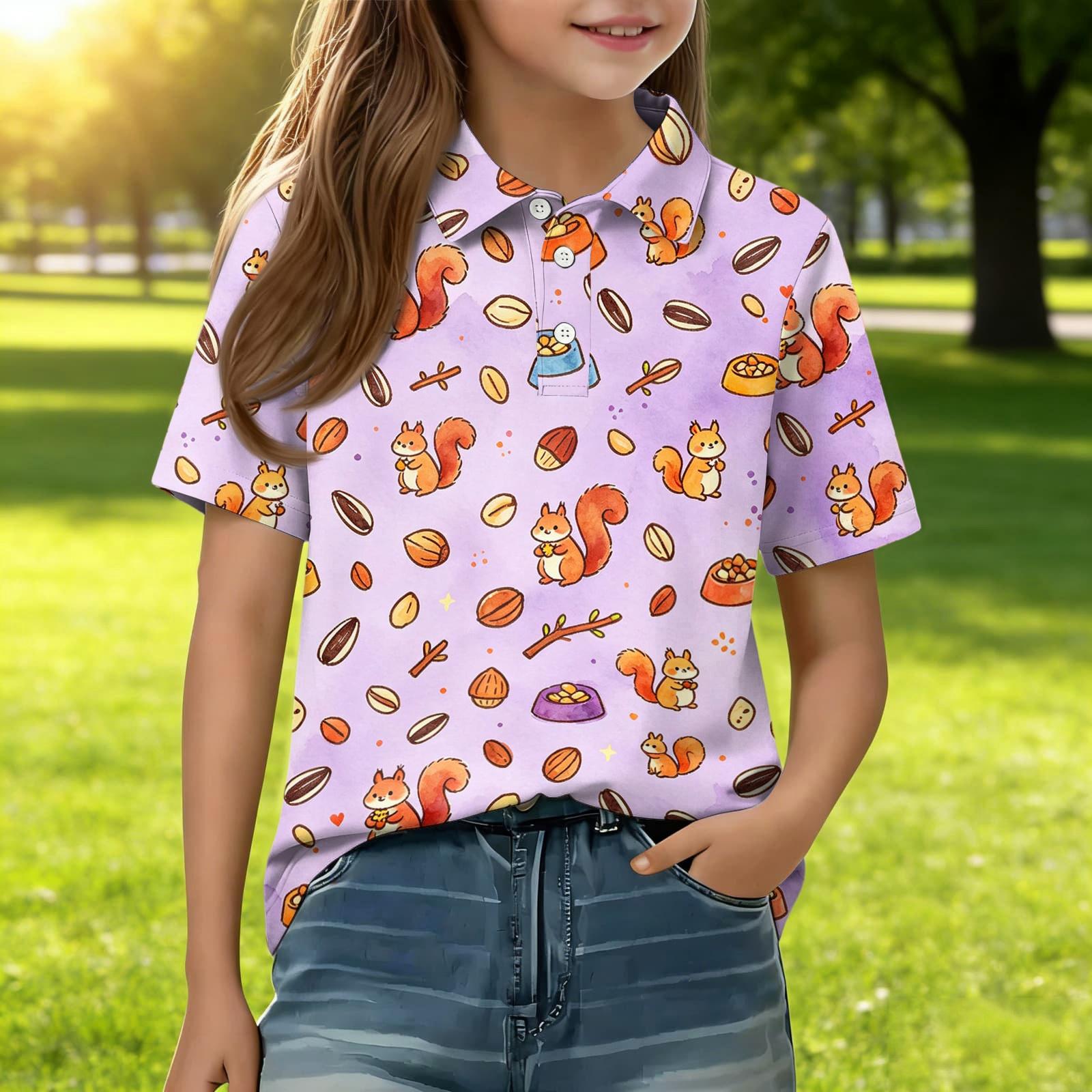 

Kids Short Sleeve Polo Shirt Animal Print Casual Top Lightweight Breathable Comfortable Fit Soft Fabric for Everyday Wear 120 фіолетовий