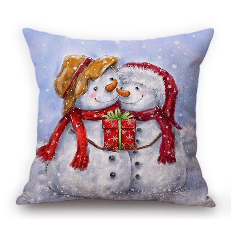 Decorazione di Natale Pupazzo di Neve Orso Carino Arte di Natale Cuscino da Divano Accogliente Federa Quadrata Cotone Lino Copricuscino per Sedile Auto