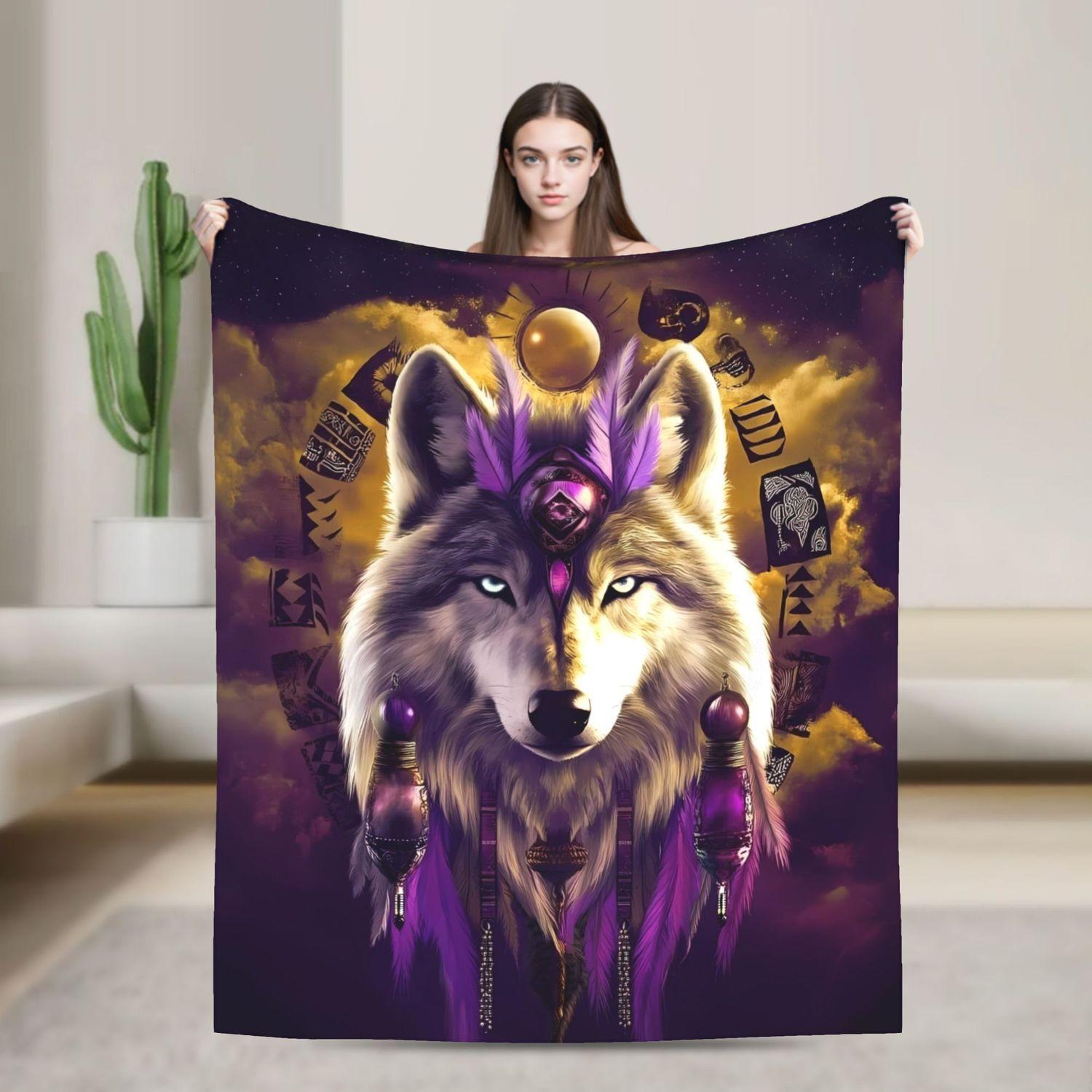 Contemporary Wolf Totem Blanket - Bold Art Style Soft Flannel Throw Blanket 70x100cm