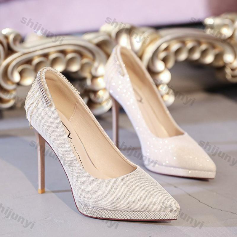 Fashion Sexy Elegant Fringe Wedding Pumps for Women Stiletto Heels Party Shoes Woman Luxury Pointed Diamond Pumps Platform Single Shoes