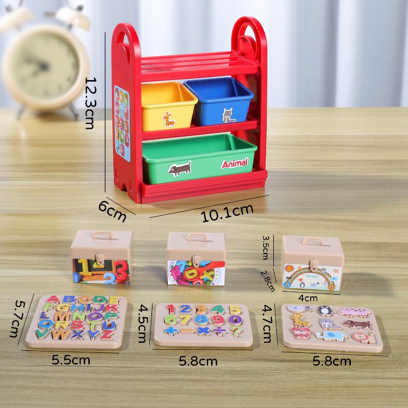 

1 Set Miniature Dollhouse English Alphabet Puzzle with 3-Layer Storage Rack Early Education Toy for Scene Decoration 1/6 Scale