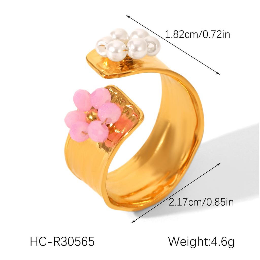 Pearl Ring Niche Design Hand Jewelry Titanium Steel Open Ring Women's Non-fading Flower Stainless Steel Ring