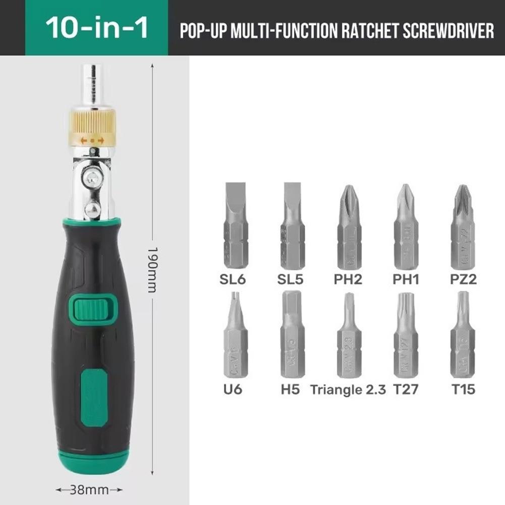 10 In 1 Portable Ratchet Screwdriver Multifunctional Household Rotating Ratchet Screwdriver Heads Tools Set