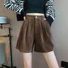 Plus Size High Waist Corduroy Wide Leg Pants Bootcut Shorts for Women - Petite Casual Autumn Winter 2024