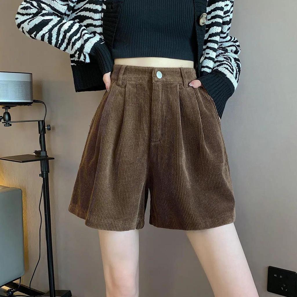 Plus Size High Waist Corduroy Wide Leg Pants Bootcut Shorts for Women - Petite Casual Autumn Winter 2024