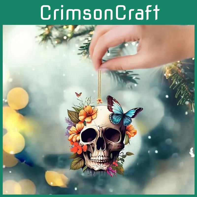 Skeleton Halloween Flower Butterfly Pattern Acrylic Pendant For Car Decoration