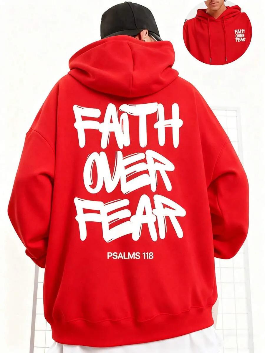 

Men s Letter Print Hooded Sweatshirt with Velvet, Warm Casual Autumn/Winter Hoodie Jacket XXL червоний