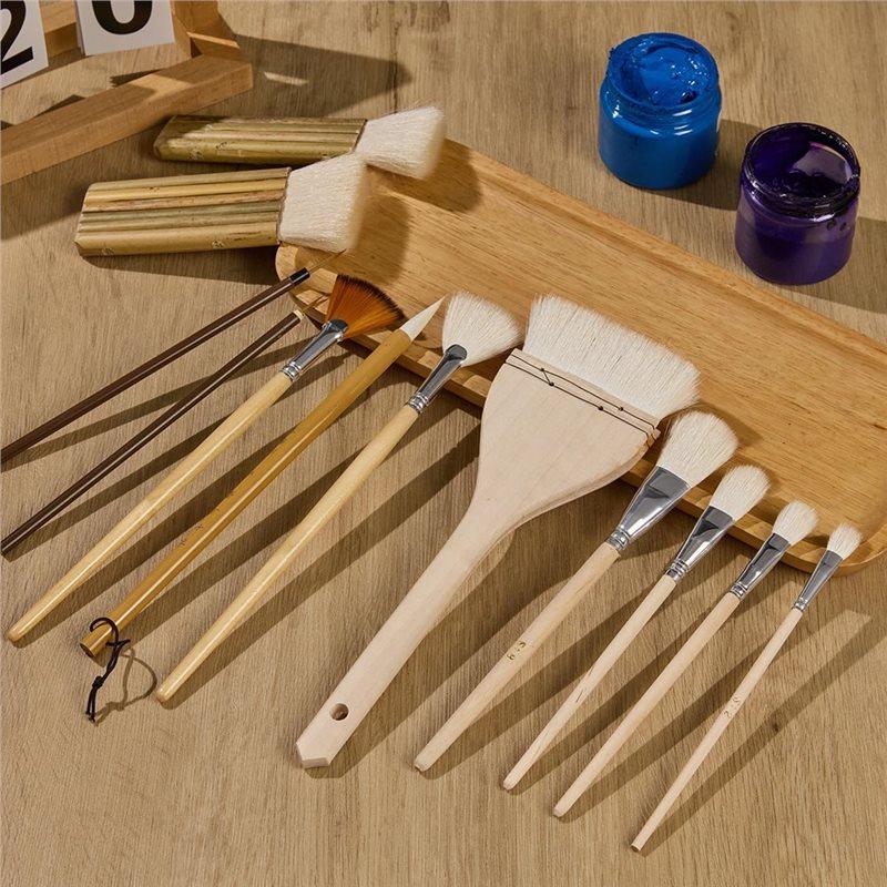 Premium-12 PCS Pottery Glaze Brushes Set With Goat Hair & Brush,Professional Soft Bristle For , Clay, Acrylic Painting
